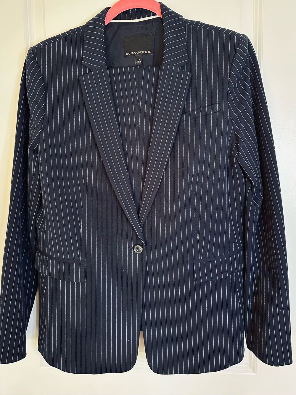 Banana Republic Navy Pinstripe Single-Button Blazer sz 14 and Pants Sz 12
